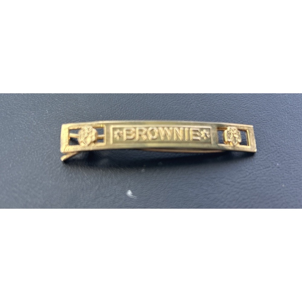 Vintage Brownies Girl Scout Gold Tone Barrette Hair Clasp Clip 50's 60's